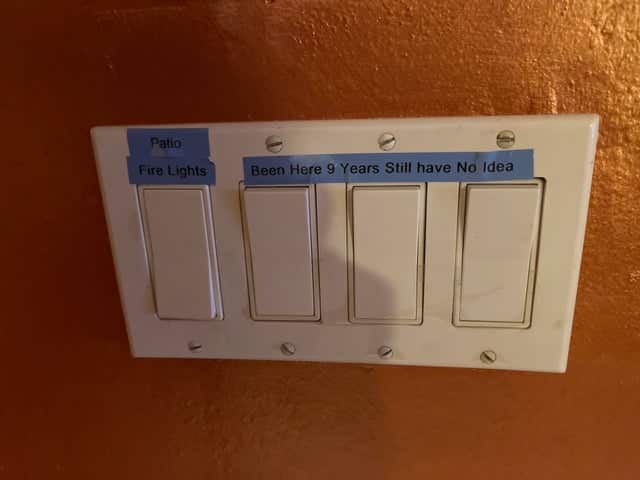 funny airbnb pic light swtich doesn't know what switches are for