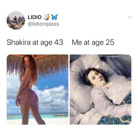 shakira at 43 me at 25 funny pic, sharkia hot showing butt vs victorian painting of girl lying in bed dying