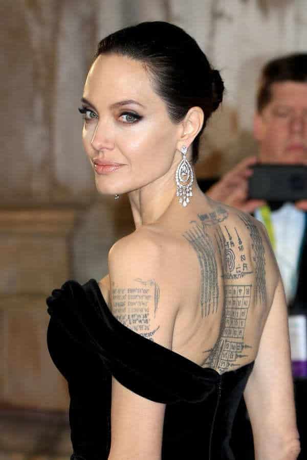 angelina jolie back tattoo red carpet hot