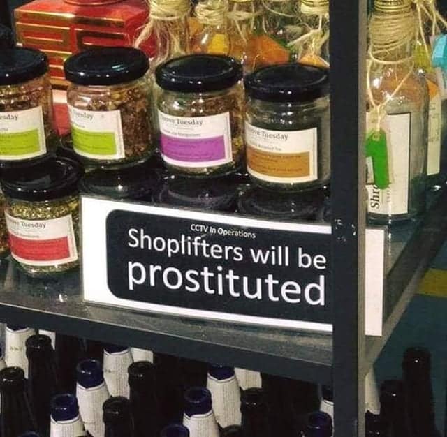 shoplifters will be prostituted grammar fail engrish