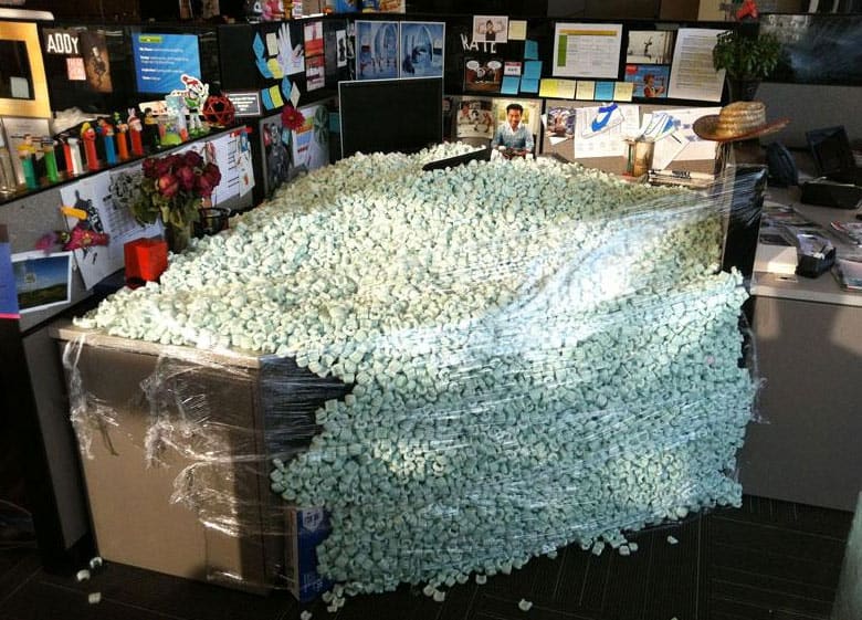 office-prank-packing-peanuts