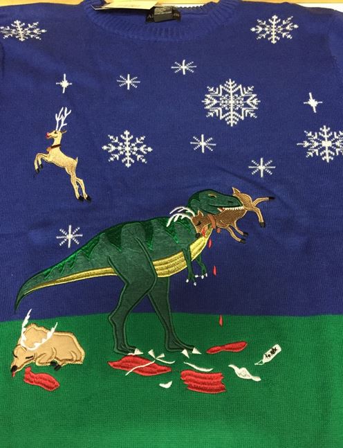 dinosaur christmas sweater