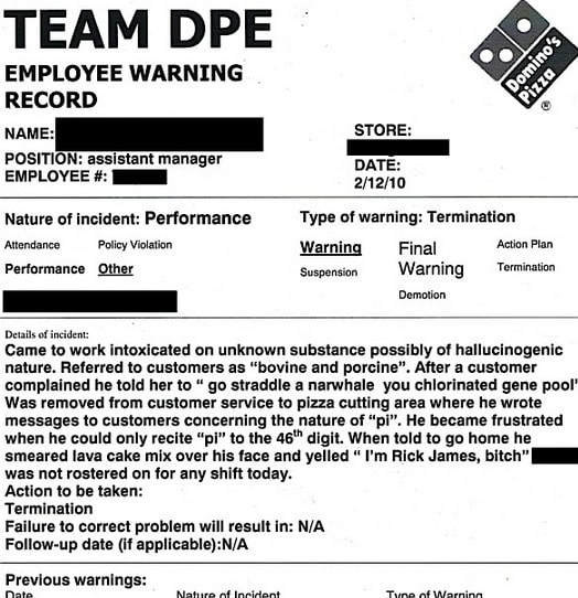 dominos pizza employee