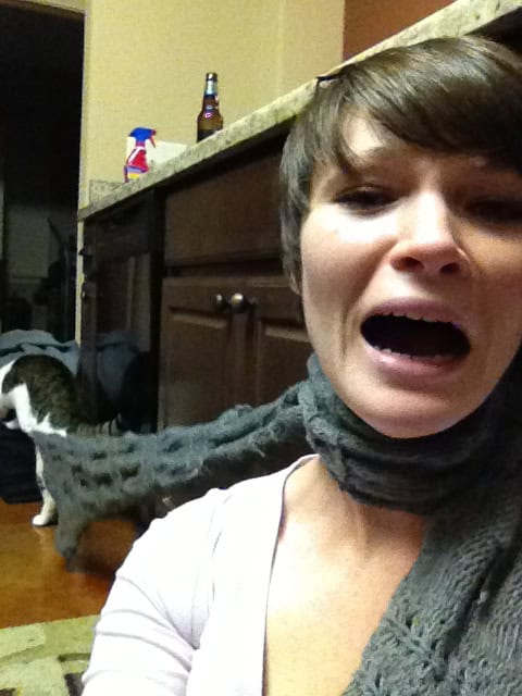 cat choking girl