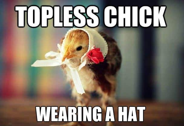 topless chick wearing a hat