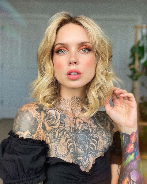 hot blonde with tattoo on neck