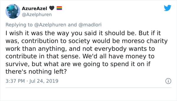 People should not have to work, UBI, universal basic income, countries with universal basic income, socialism, communism, capitalism, twitter thread, arguments for and against socialist policies, Lori Summers, viral