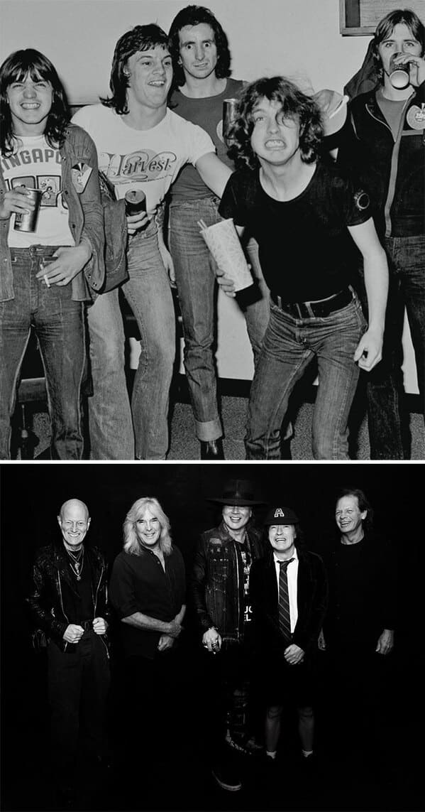ACDC, then and now, Photos of bands before they were famous, weird old photos, famous musicians when they were young, old pictures of band, wow, nostalgia, music, rock