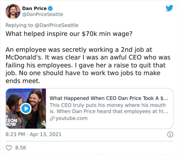 Dan Price CEO of Gravity Payments pay cut, Fox News mocks CEO for taking pay cut to pay his employees more, viral twitter thread about socialism, treating staff like people, the only good boss in the United States, pay cut CEO has last laugh, capitalism, socialist