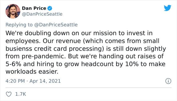 Dan Price CEO of Gravity Payments pay cut, Fox News mocks CEO for taking pay cut to pay his employees more, viral twitter thread about socialism, treating staff like people, the only good boss in the United States, pay cut CEO has last laugh, capitalism, socialist