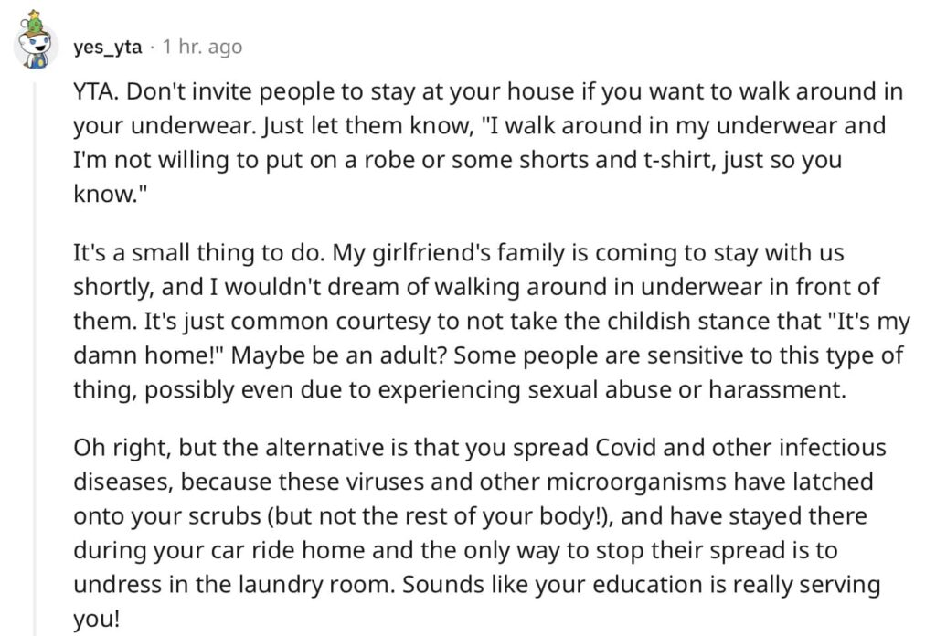 Woman Asks If It's Wrong To Walk Around In Underwear When Her Brother And  Sister-In-Law Visit